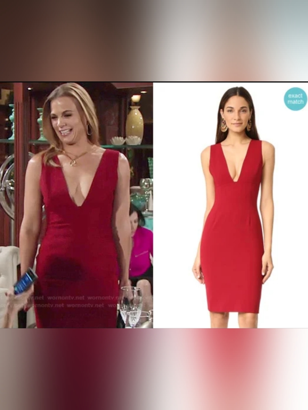 Alice + Olivia Deep Red V-Neck Midi Dress